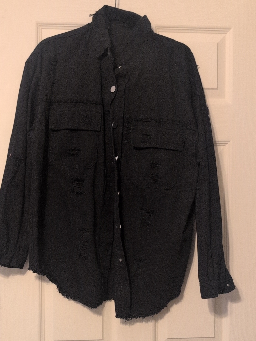 Black Distressed  Shirt Jacket